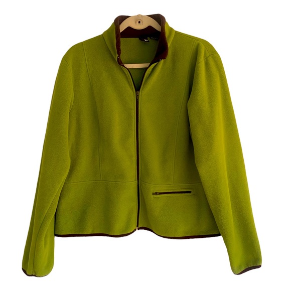 ELEMENTS G Fleece Jacket, 100% Poly, Zip Front. Green w/ Brown Edging womens XL - Picture 1 of 7